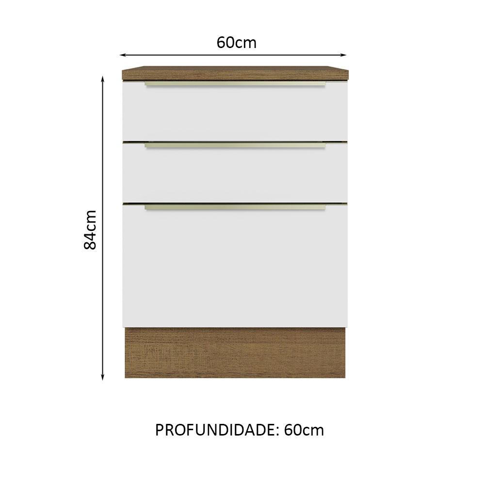 Balcão 60 cm 3 Gavetas Rustic/Branco Veludo Lux Madesa