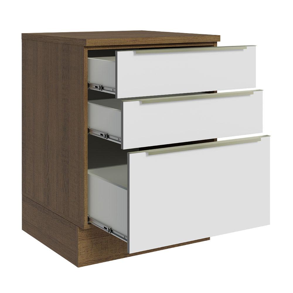 Balcão 60 cm 3 Gavetas Rustic/Branco Veludo Lux Madesa