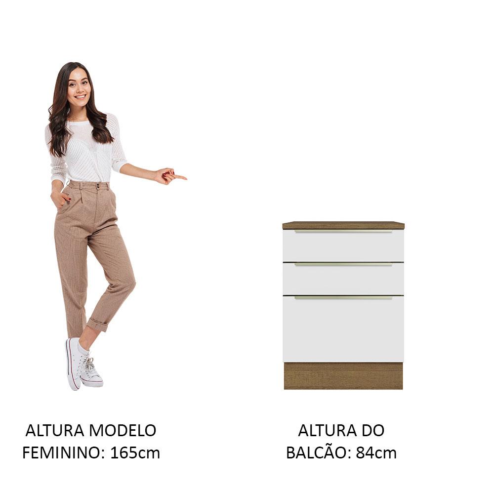 Balcão 60 cm 3 Gavetas Rustic/Branco Veludo Lux Madesa