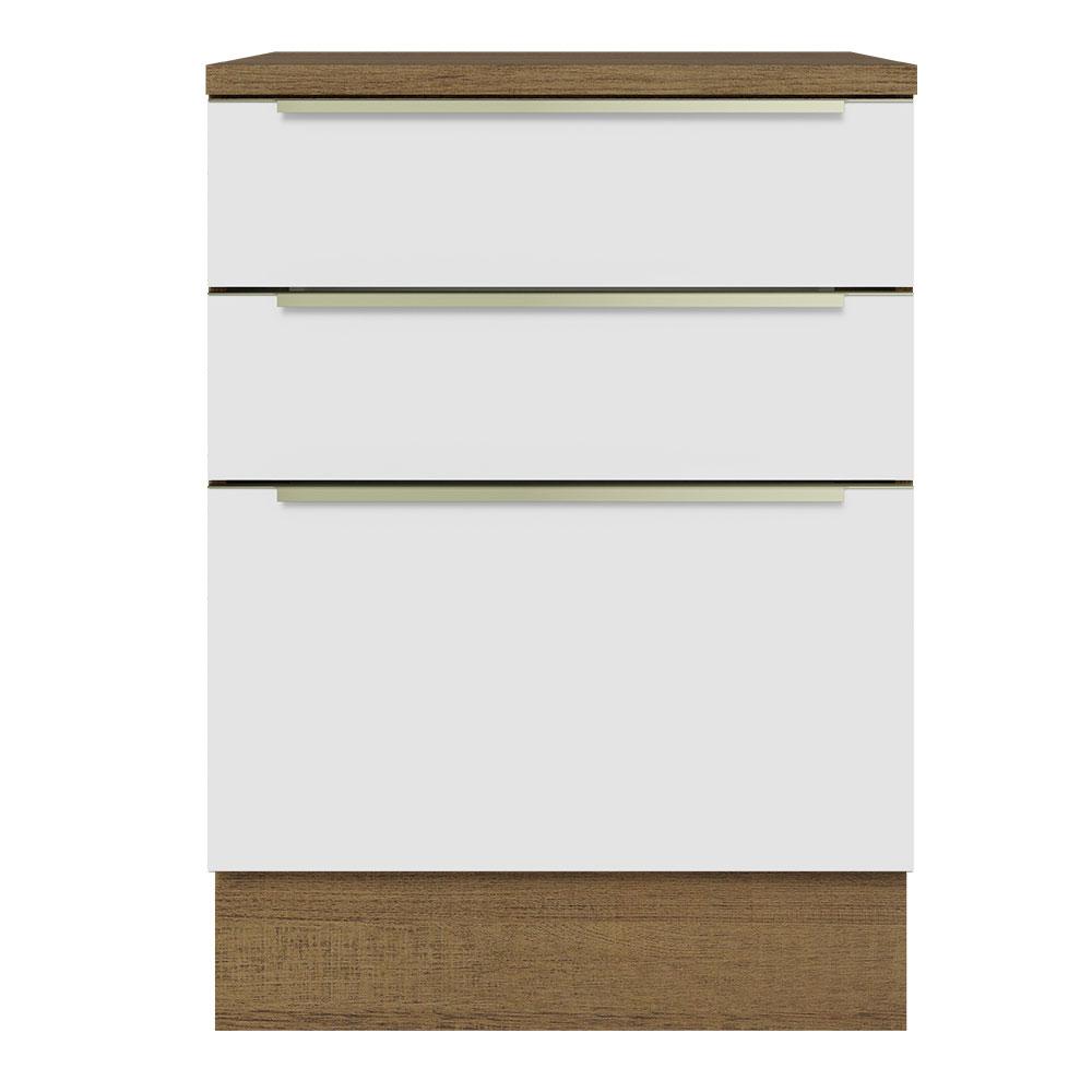Balcão 60 cm 3 Gavetas Rustic/Branco Veludo Lux Madesa