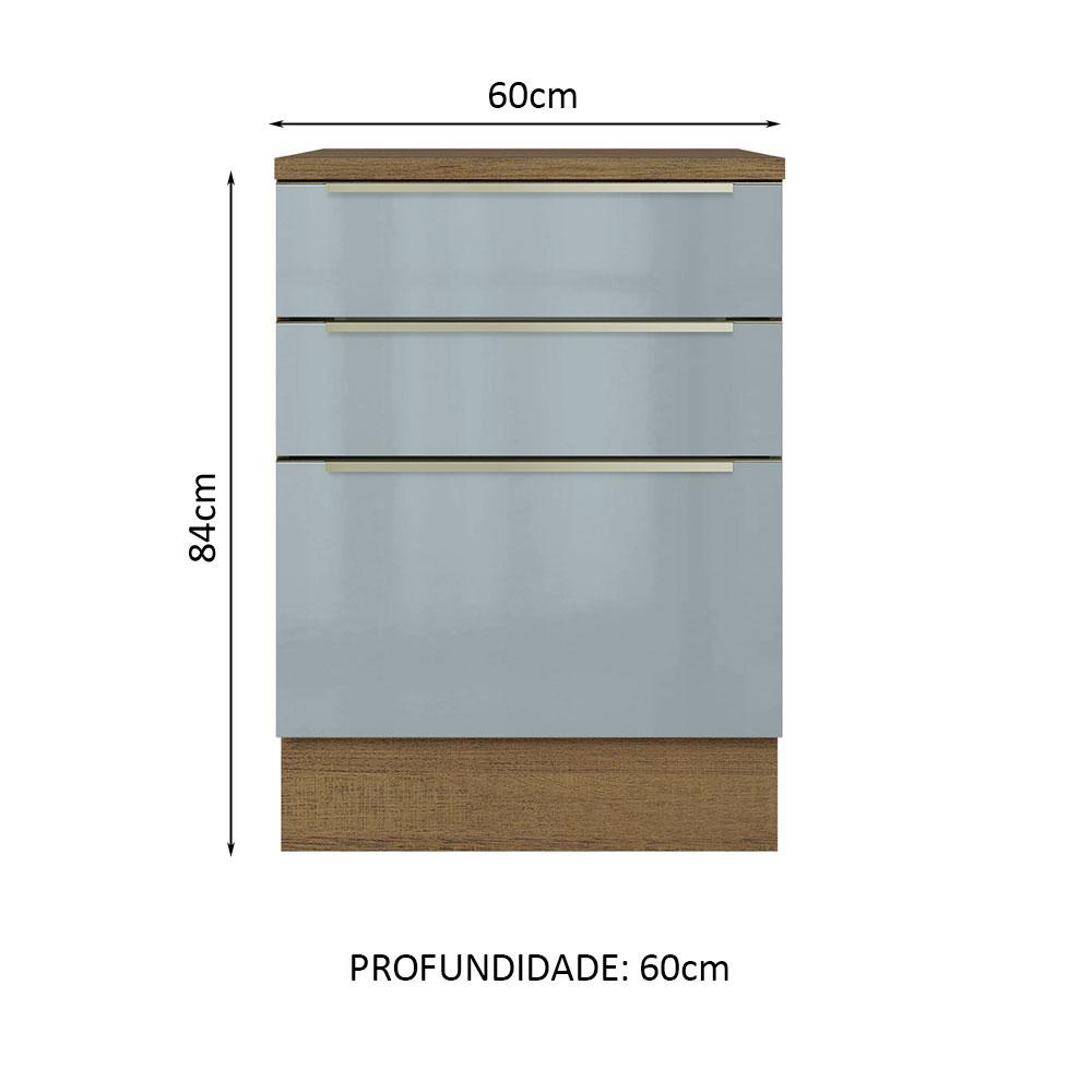 Balcão 60 cm 3 Gavetas Rustic/Cinza Lux Madesa
