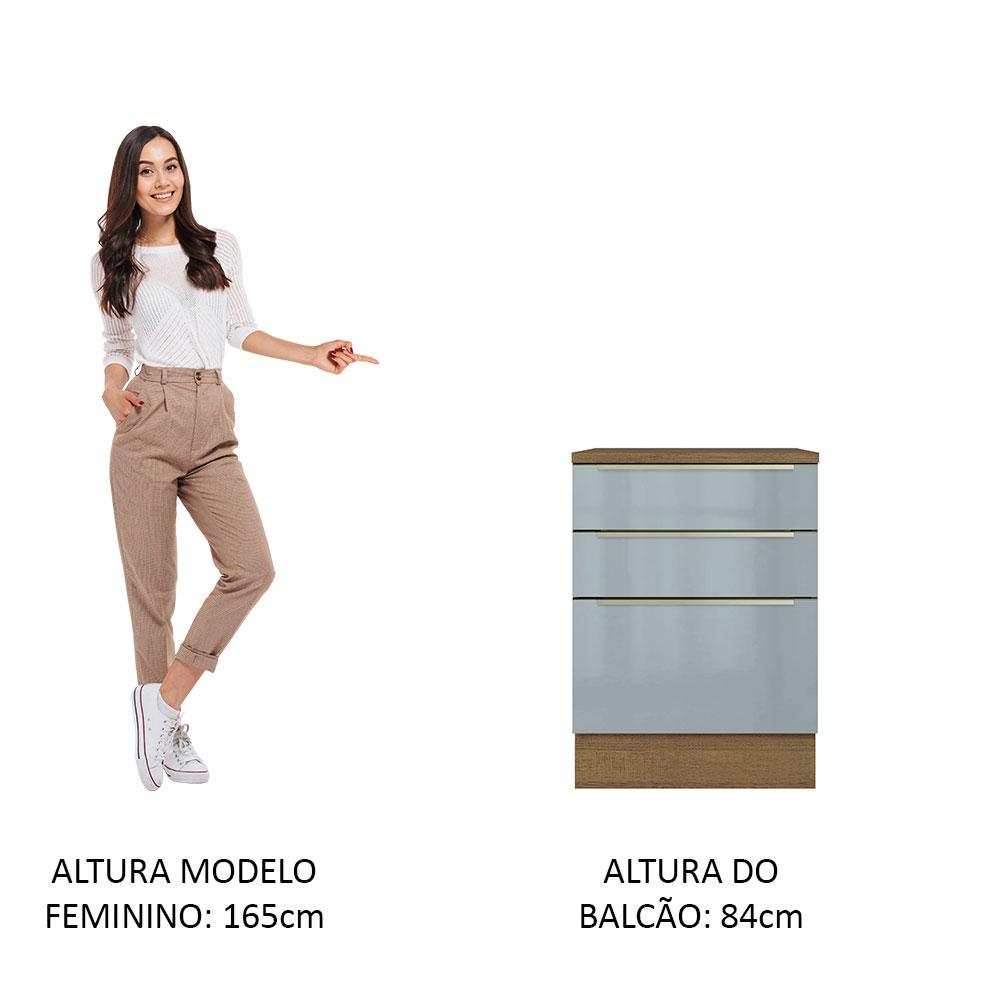 Balcão 60 cm 3 Gavetas Rustic/Cinza Lux Madesa