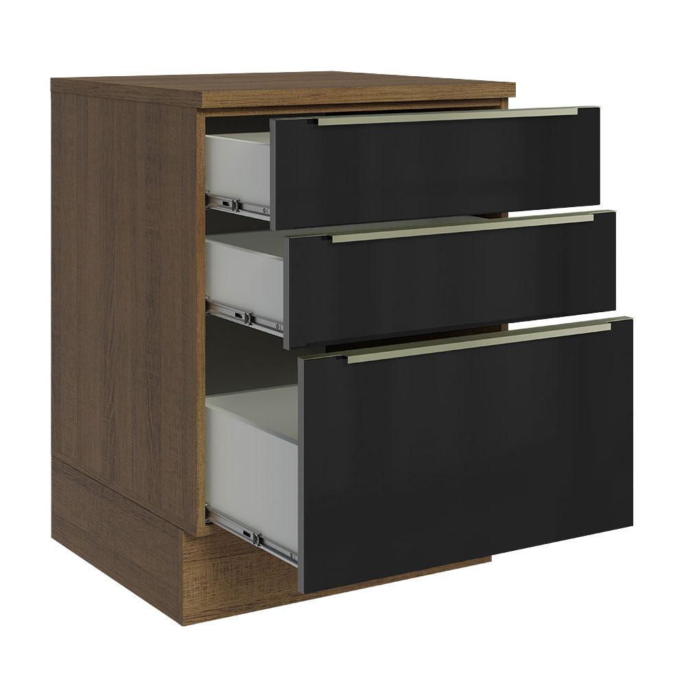 Balcão 60 cm 3 Gavetas Rustic/Preto Lux Madesa