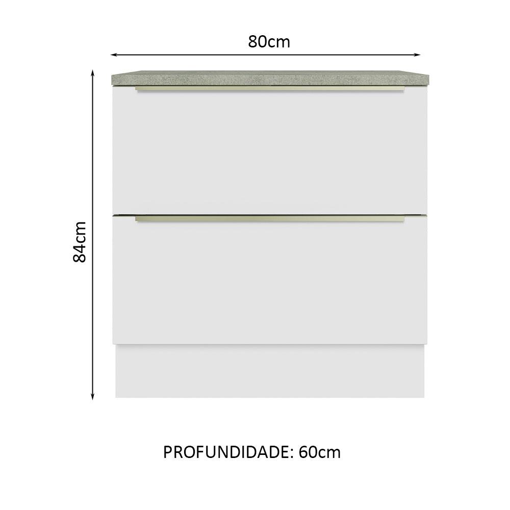 Balcão 80 cm 2 Gavetas Branco/Branco Veludo Lux Madesa