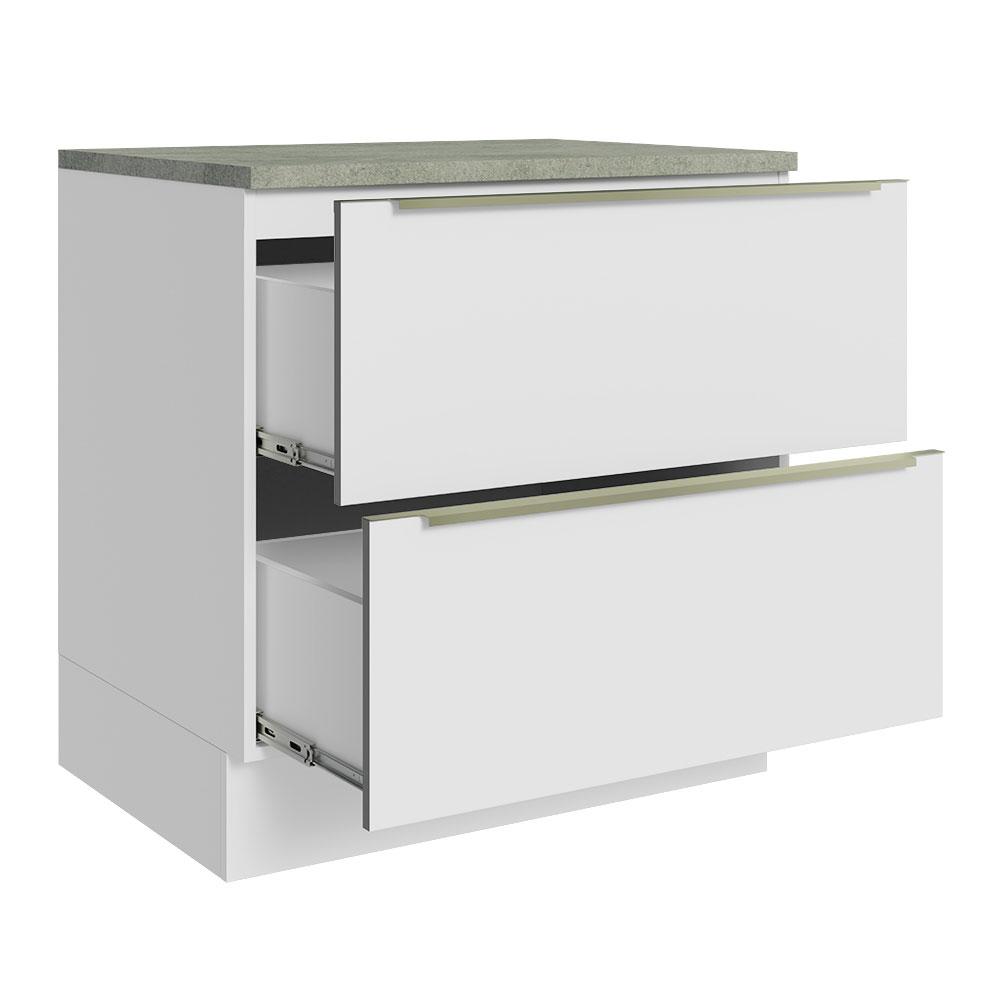 Balcão 80 cm 2 Gavetas Branco/Branco Veludo Lux Madesa