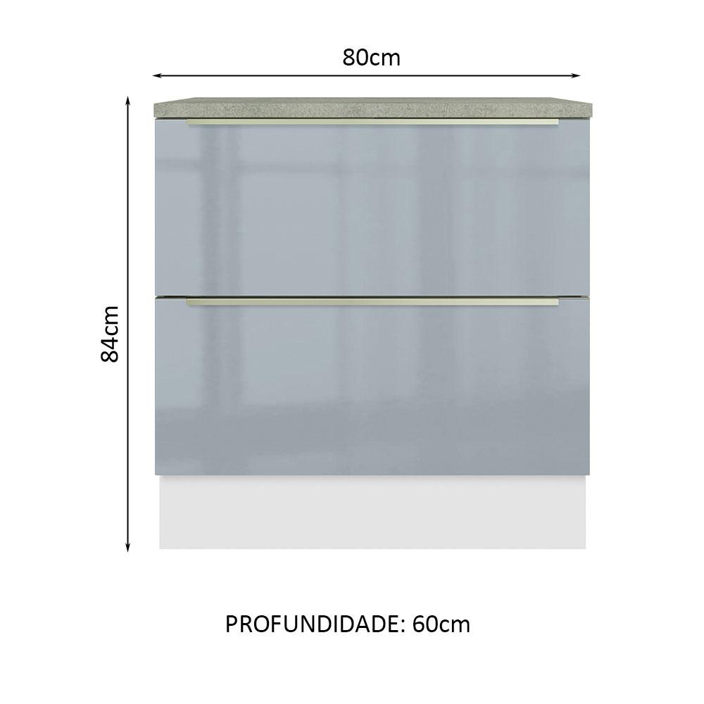 Balcão 80 cm 2 Gavetas Branco/Cinza Lux Madesa