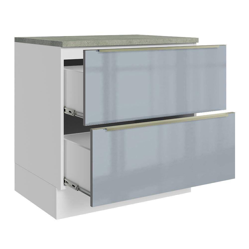 Balcão 80 cm 2 Gavetas Branco/Cinza Lux Madesa