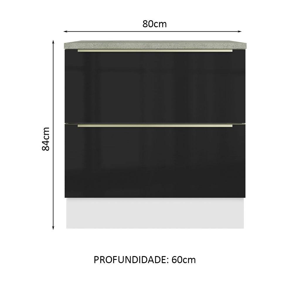 Balcão 80 cm 2 Gavetas Branco/Preto Lux Madesa