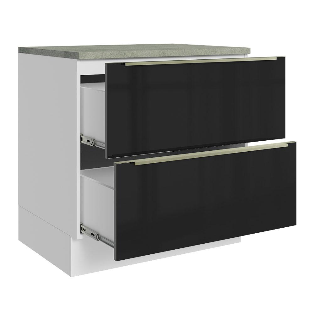 Balcão 80 cm 2 Gavetas Branco/Preto Lux Madesa