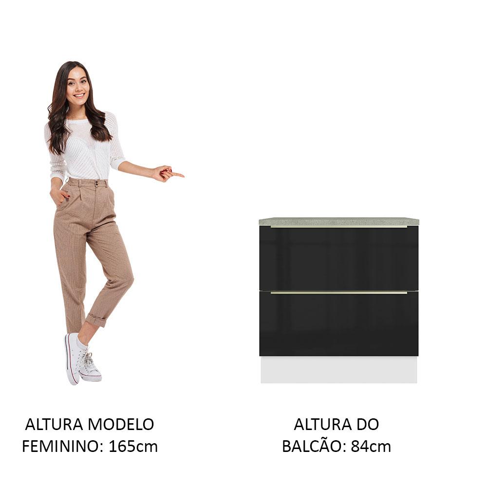 Balcão 80 cm 2 Gavetas Branco/Preto Lux Madesa