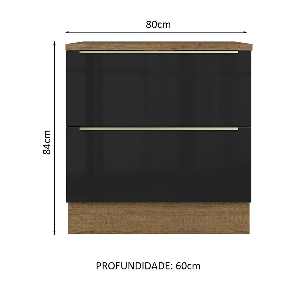 Balcão 80 cm 2 Gavetas Rustic/Preto Lux Madesa