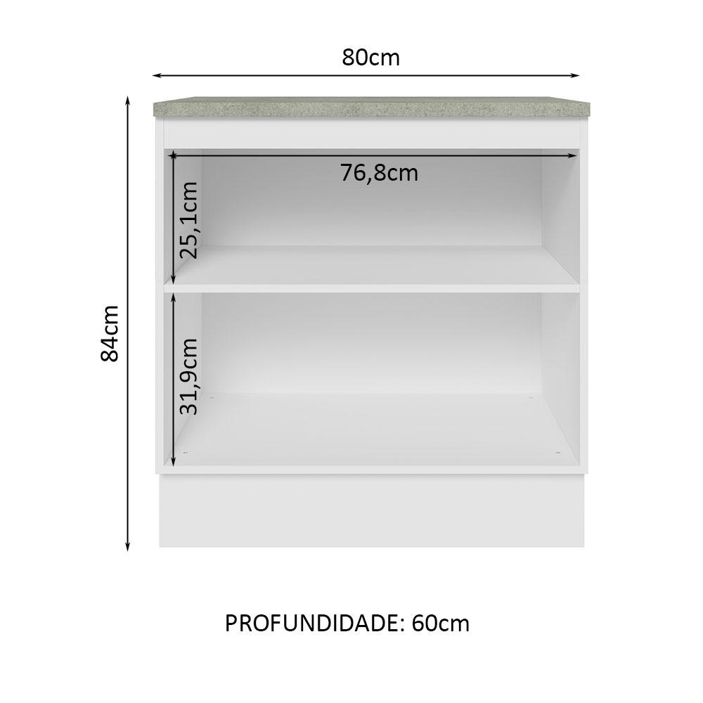 Balcão 80 cm 2 Portas Branco/Branco Veludo Lux Madesa