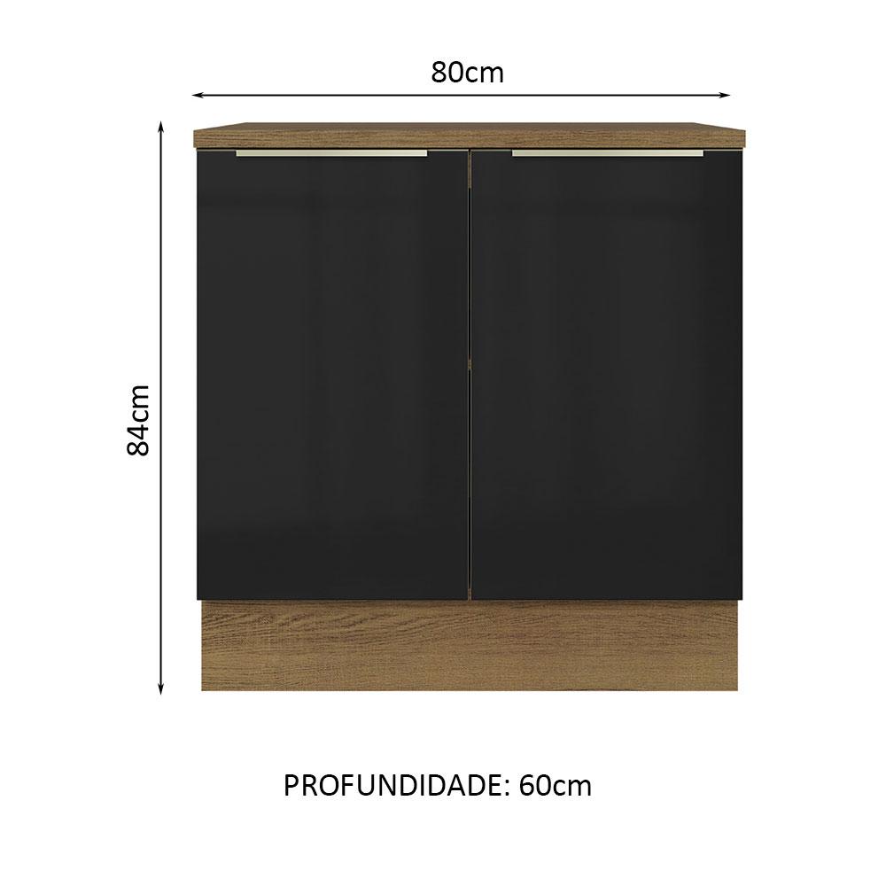 Balcão 80 cm 2 Portas Rustic/Preto Lux Madesa