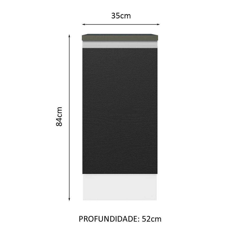 Balcão Armário de Cozinha 100% MDF 35 cm 1 Porta Branco Preto Acordes Madesa