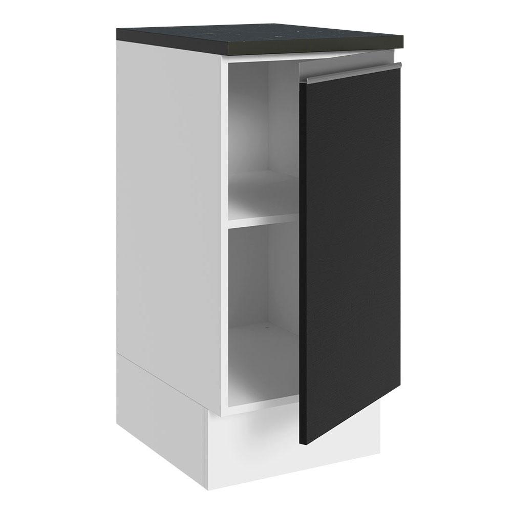 Balcão Armário de Cozinha 100% MDF 35 cm 1 Porta Branco Preto Acordes Madesa