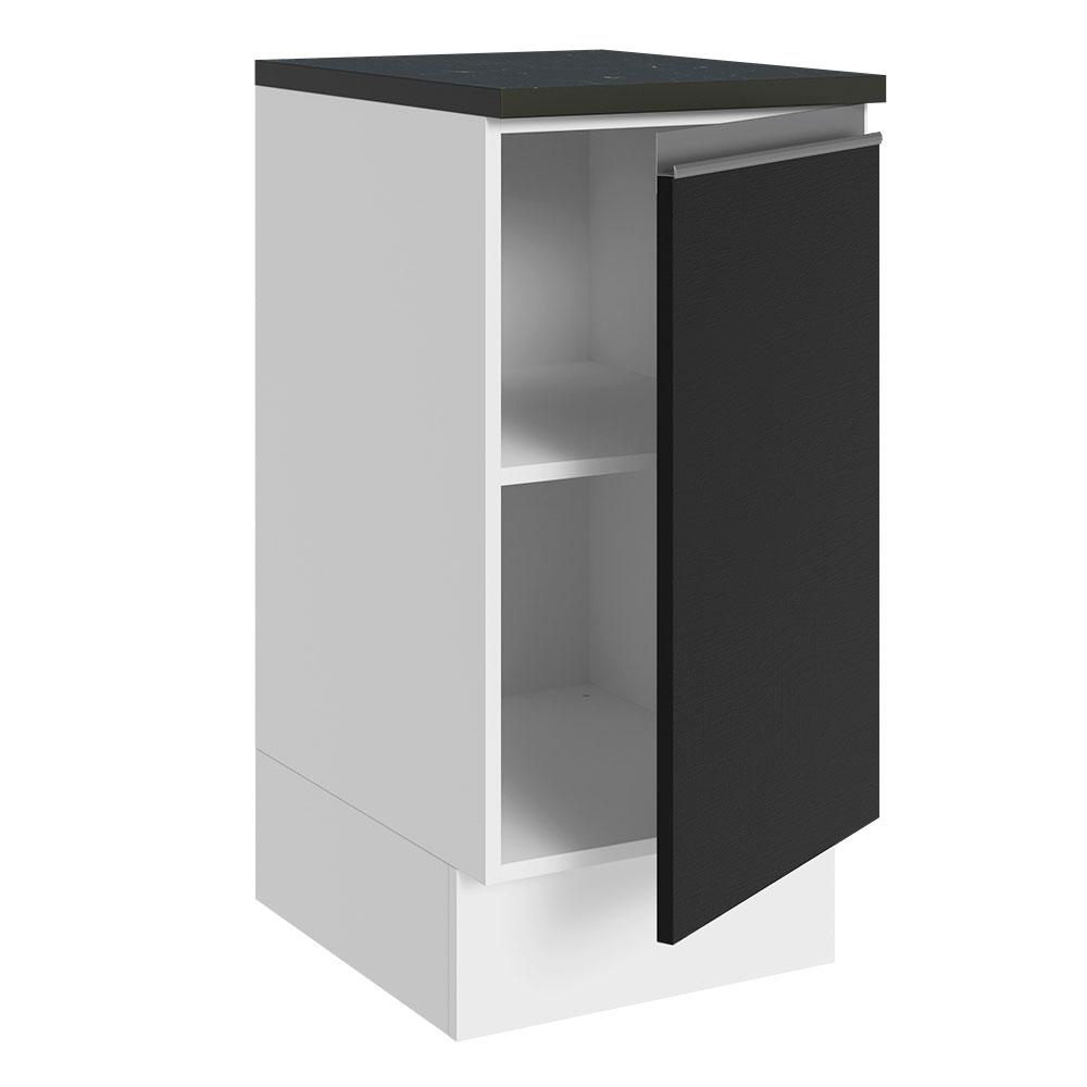 Balcão Armário de Cozinha 100% MDF 40 cm 1 Porta Branco/Preto Acordes Madesa