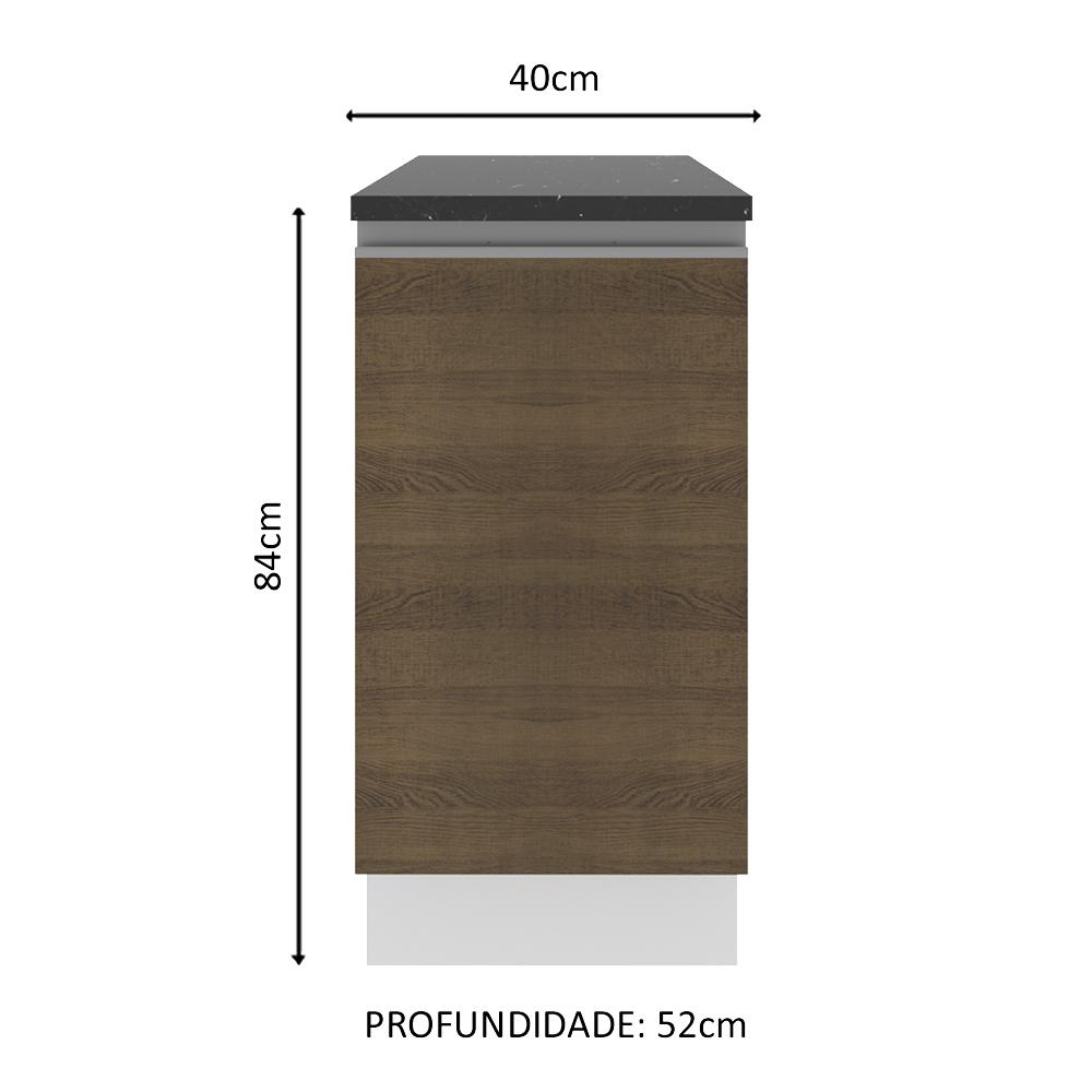Balcão Armário de Cozinha 100% MDF 40 cm 1 Porta Branco/Rustic Acordes Madesa