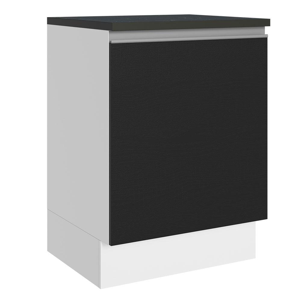 Balcão Armário de Cozinha 100% MDF 60 cm 1 Porta Branco/Preto Acordes Madesa
