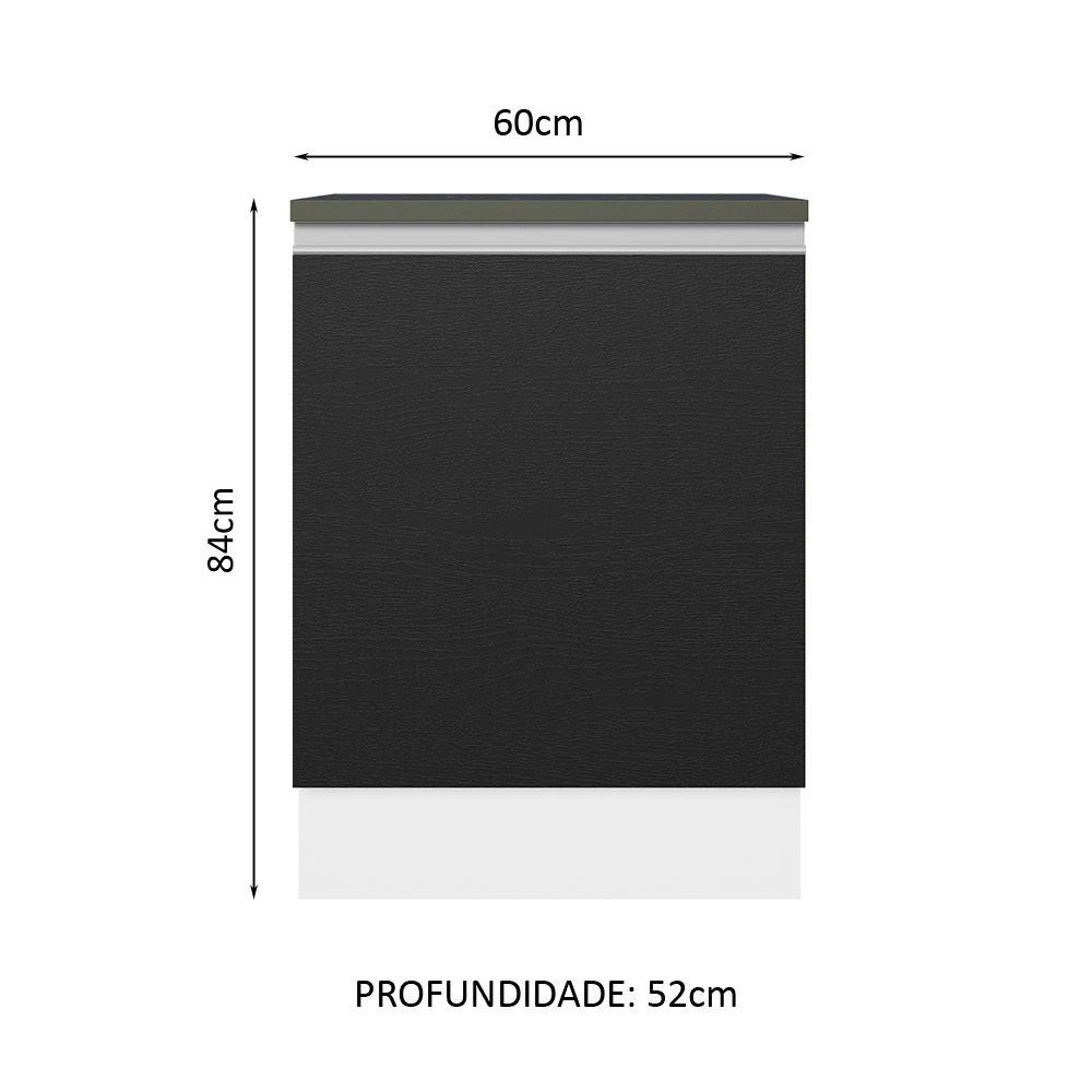 Balcão Armário de Cozinha 100% MDF 60 cm 1 Porta Branco/Preto Acordes Madesa