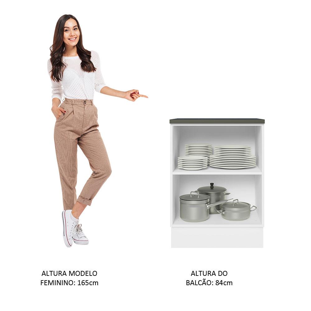 Balcão Armário de Cozinha 100% MDF 60 cm 1 Porta Branco/Preto Acordes Madesa