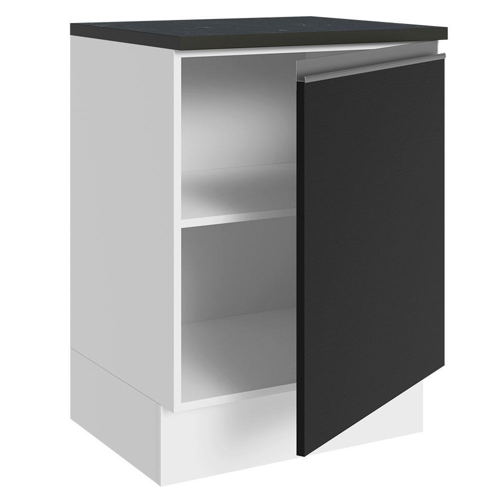 Balcão Armário de Cozinha 100% MDF 60 cm 1 Porta Branco/Preto Acordes Madesa