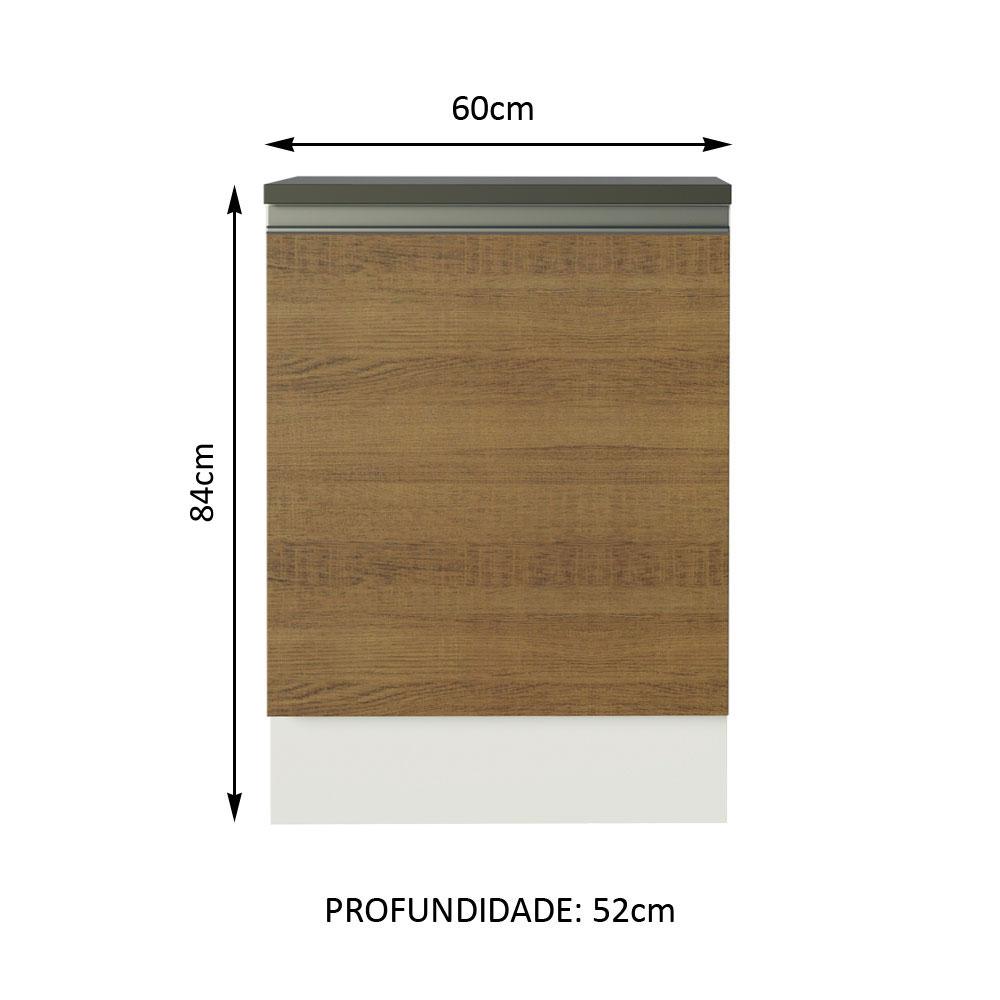 Balcão Armário de Cozinha 100% MDF 60 cm 1 Porta Branco/Rustic Acordes Madesa