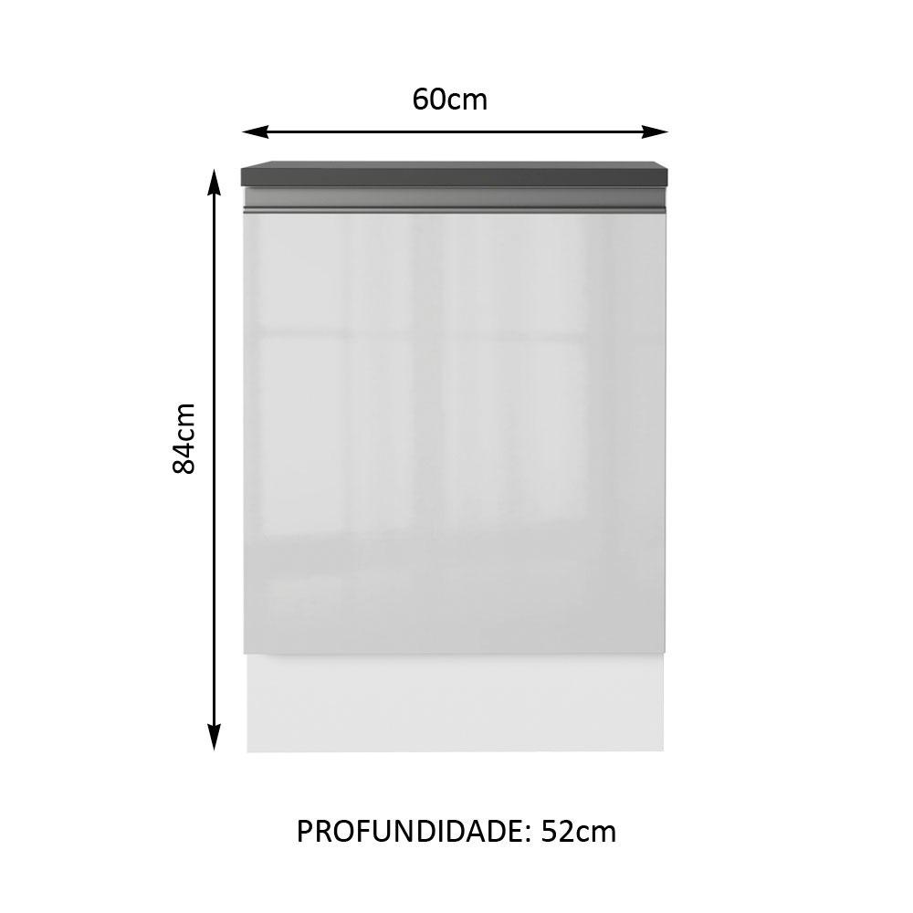 Balcão Armário de Cozinha 100% MDF 60 cm 1 Porta Frente Branco Brilho Acordes Madesa