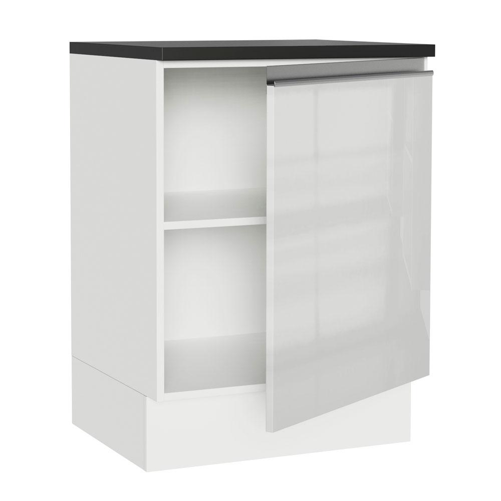 Balcão Armário de Cozinha 100% MDF 60 cm 1 Porta Frente Branco Brilho Acordes Madesa