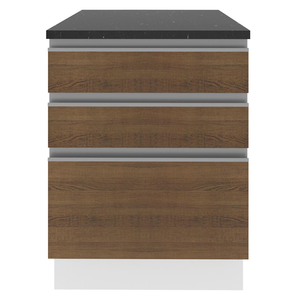 Balcão Armário de Cozinha 100% MDF 60 cm 3 Gavetas Branco/Rustic Acordes Madesa