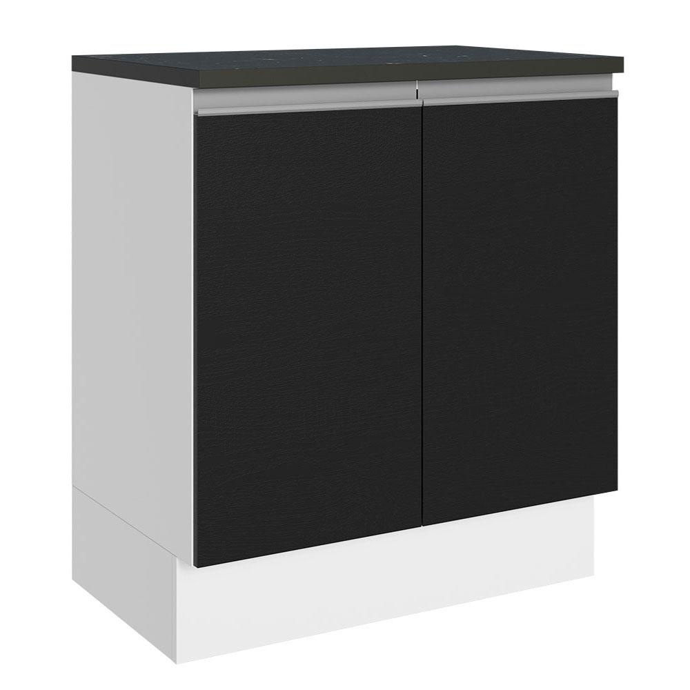 Balcão Armário de Cozinha 100% MDF 70 cm 2 Portas Branco/Preto Acordes Madesa
