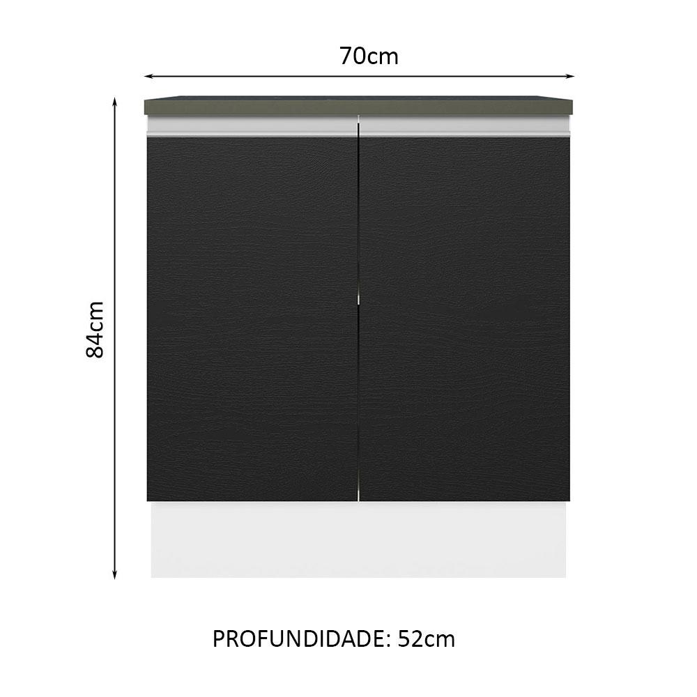 Balcão Armário de Cozinha 100% MDF 70 cm 2 Portas Branco/Preto Acordes Madesa