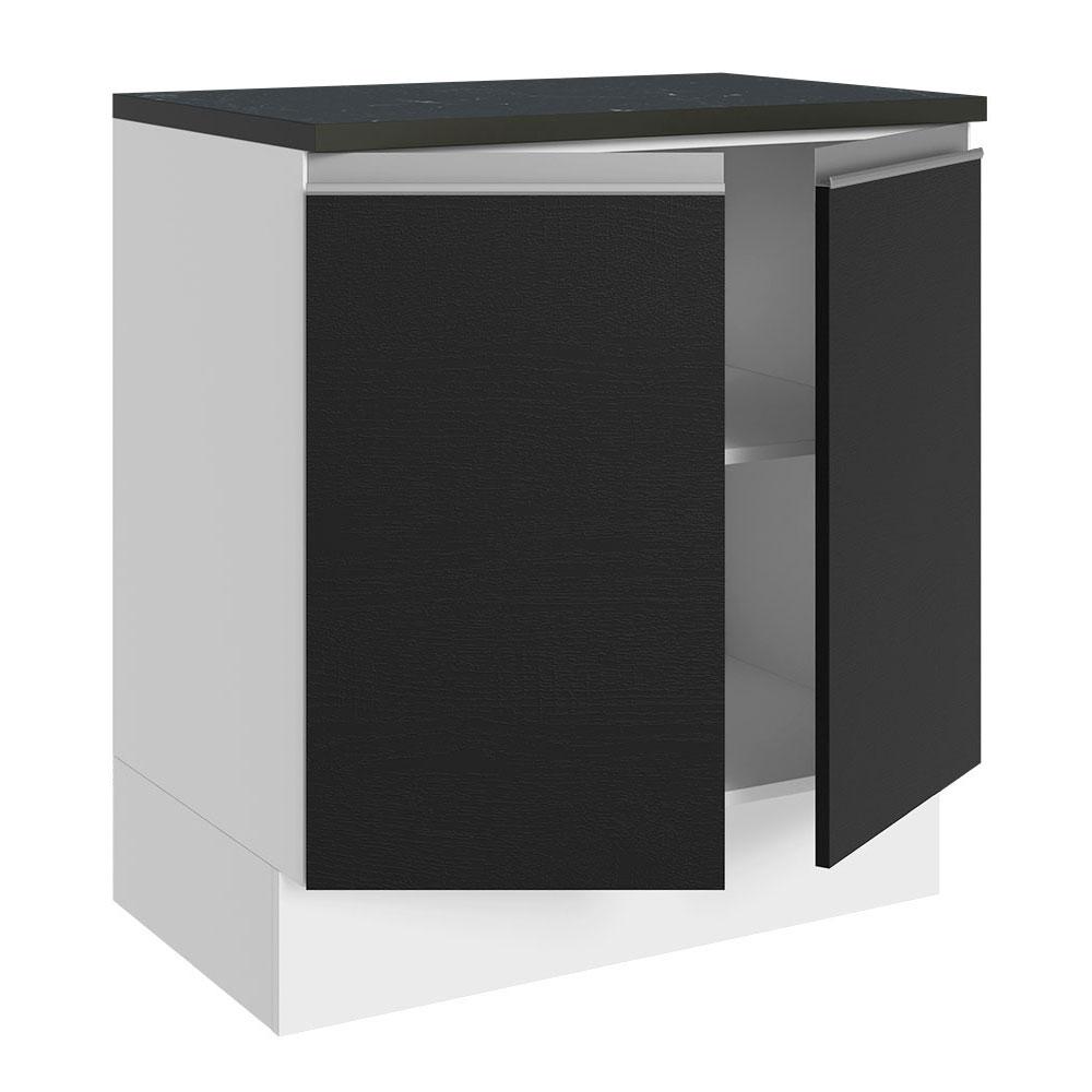 Balcão Armário de Cozinha 100% MDF 70 cm 2 Portas Branco/Preto Acordes Madesa