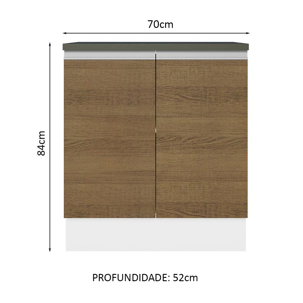 Balcão Armário de Cozinha 100% MDF 70 cm 2 Portas Branco/Rustic Acordes Madesa