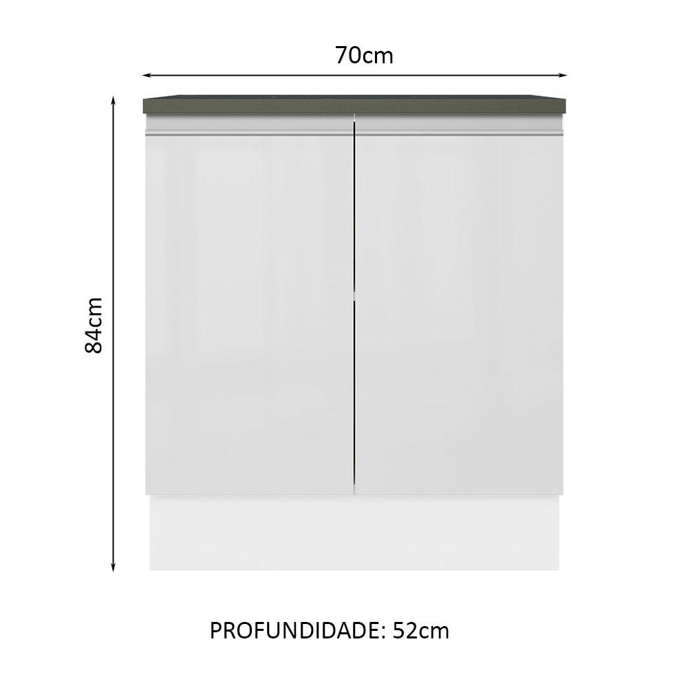 Balcão Armário de Cozinha 100% MDF 70 cm 2 Portas Frentes Branco Brilho Acordes Madesa