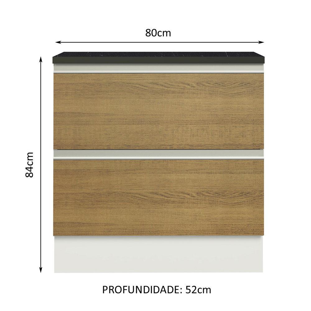 Balcão Armário de Cozinha 100% MDF 80 cm 2 Gavetas Branco/Rustic Acordes Madesa