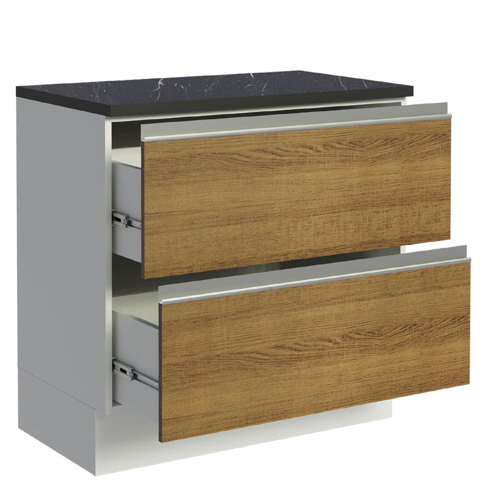 Balcão Armário de Cozinha 100% MDF 80 cm 2 Gavetas Branco/Rustic Acordes Madesa