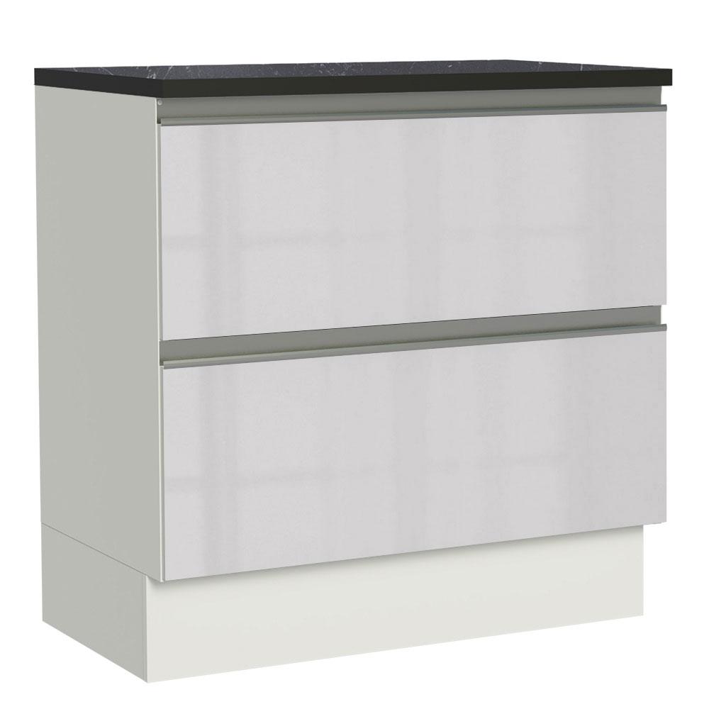 Balcão Armário de Cozinha 100% MDF 80 cm 2 Gavetas Frentes Branco Brilhante Acordes Madesa