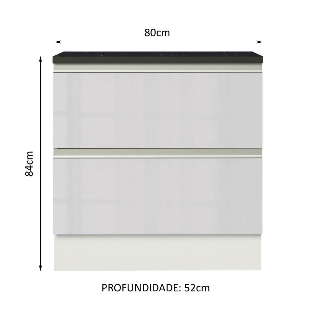Balcão Armário de Cozinha 100% MDF 80 cm 2 Gavetas Frentes Branco Brilhante Acordes Madesa