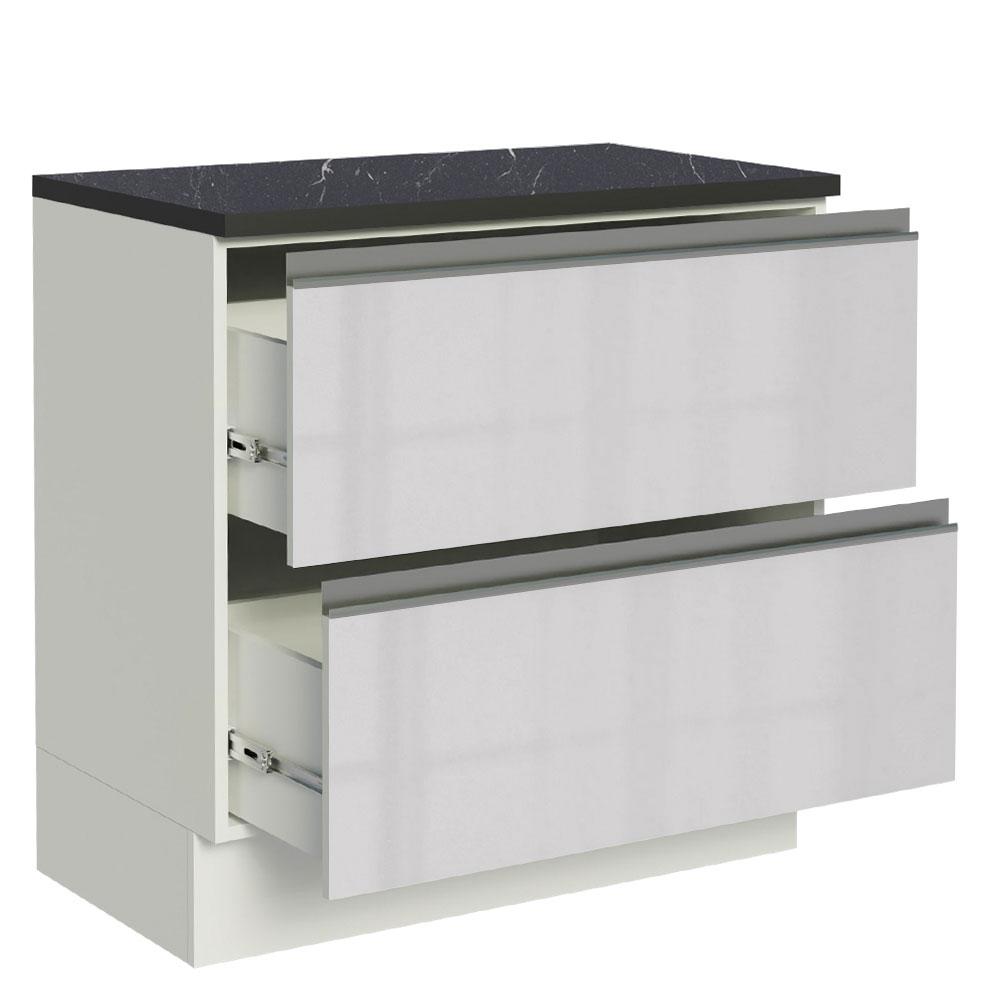 Balcão Armário de Cozinha 100% MDF 80 cm 2 Gavetas Frentes Branco Brilhante Acordes Madesa