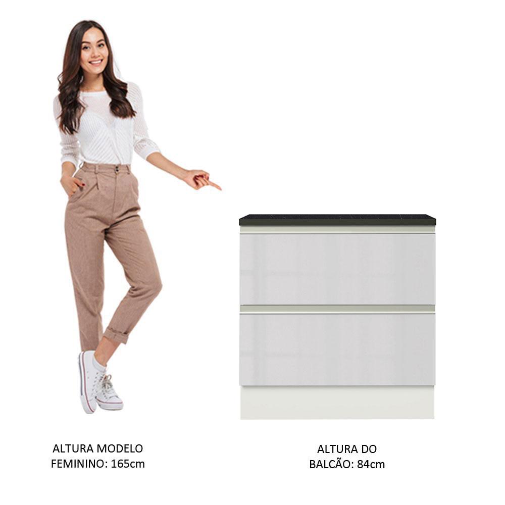 Balcão Armário de Cozinha 100% MDF 80 cm 2 Gavetas Frentes Branco Brilhante Acordes Madesa
