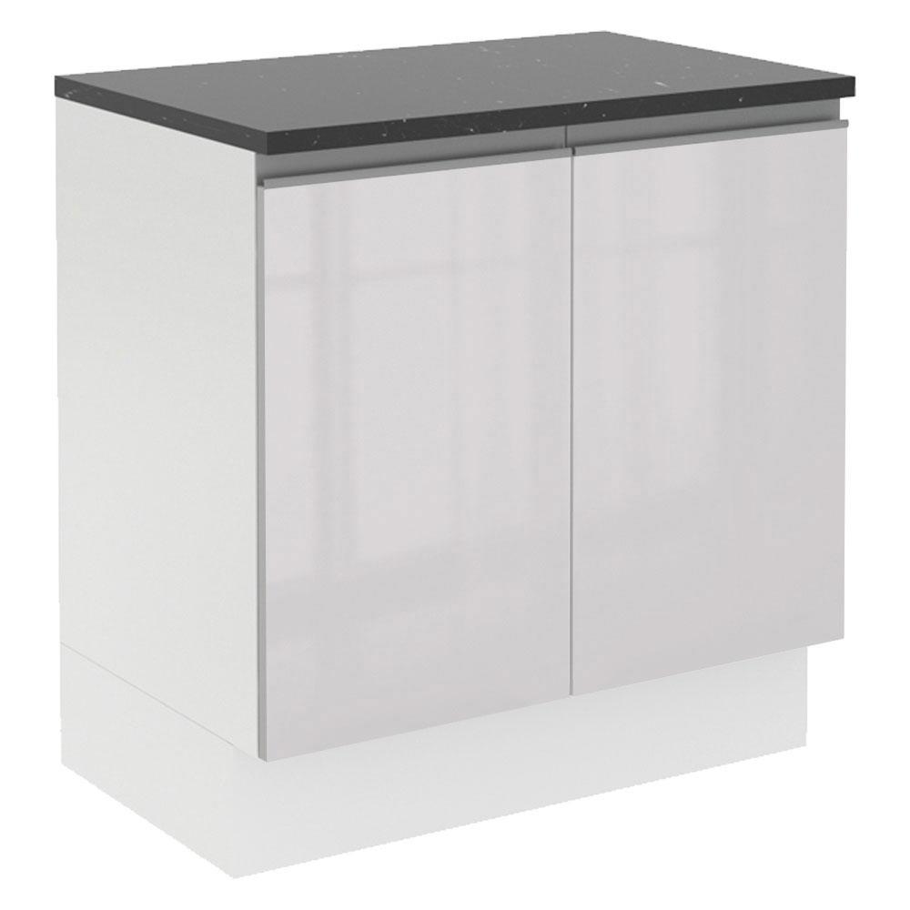 Balcão Armário de Cozinha 100% MDF 80 cm 2 Portas Branco Brilhante Acordes Madesa