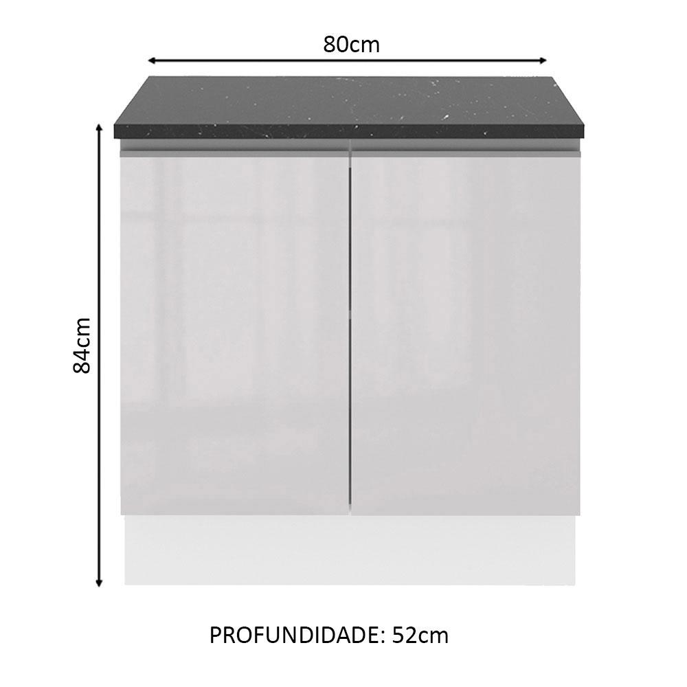 Balcão Armário de Cozinha 100% MDF 80 cm 2 Portas Branco Brilhante Acordes Madesa