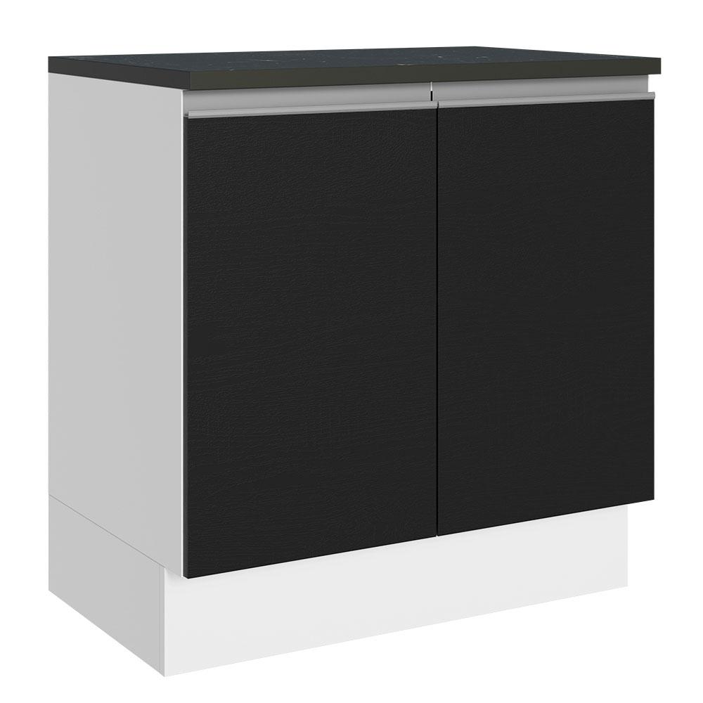 Balcão Armário de Cozinha 100% MDF 80 cm 2 Portas Branco/Preto Acordes Madesa