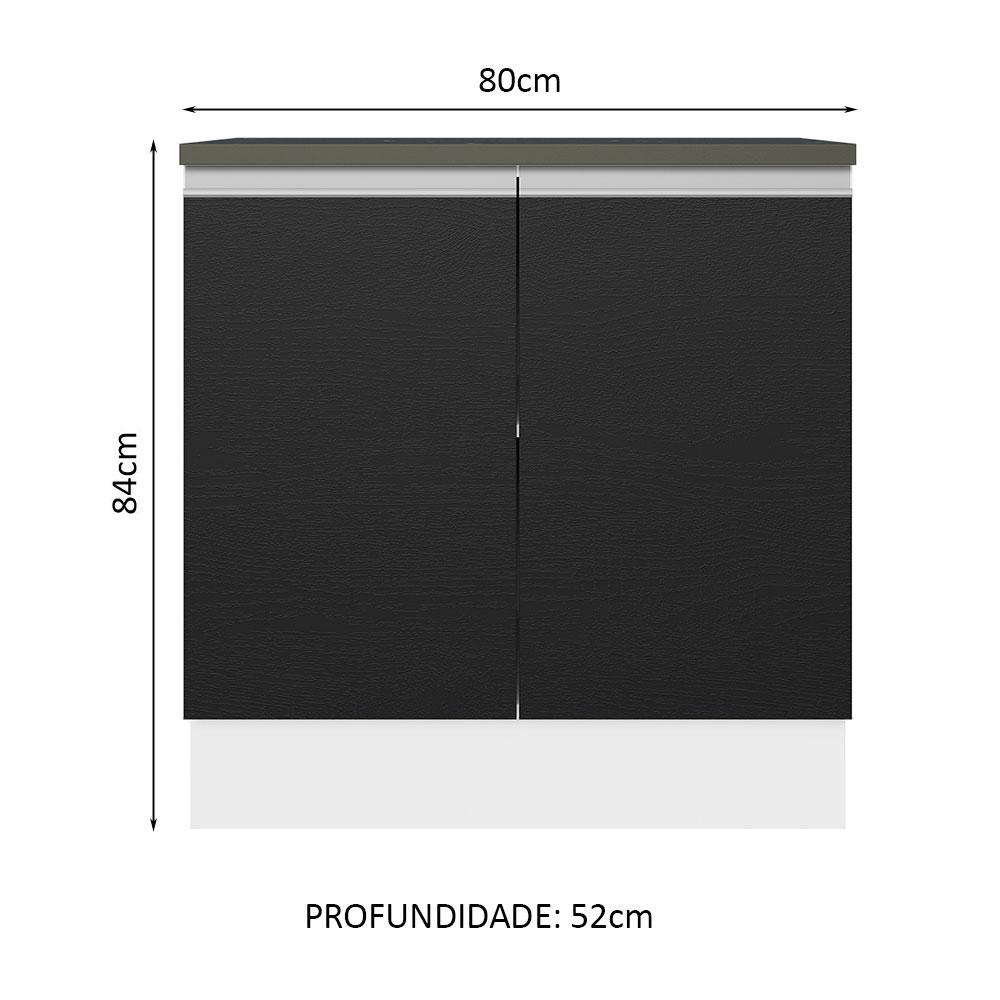 Balcão Armário de Cozinha 100% MDF 80 cm 2 Portas Branco/Preto Acordes Madesa