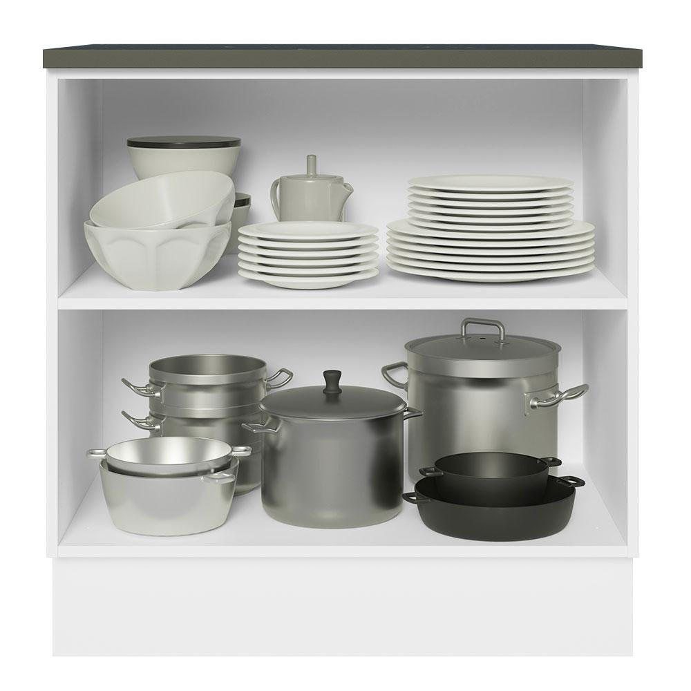 Balcão Armário de Cozinha 100% MDF 80 cm 2 Portas Branco/Preto Acordes Madesa