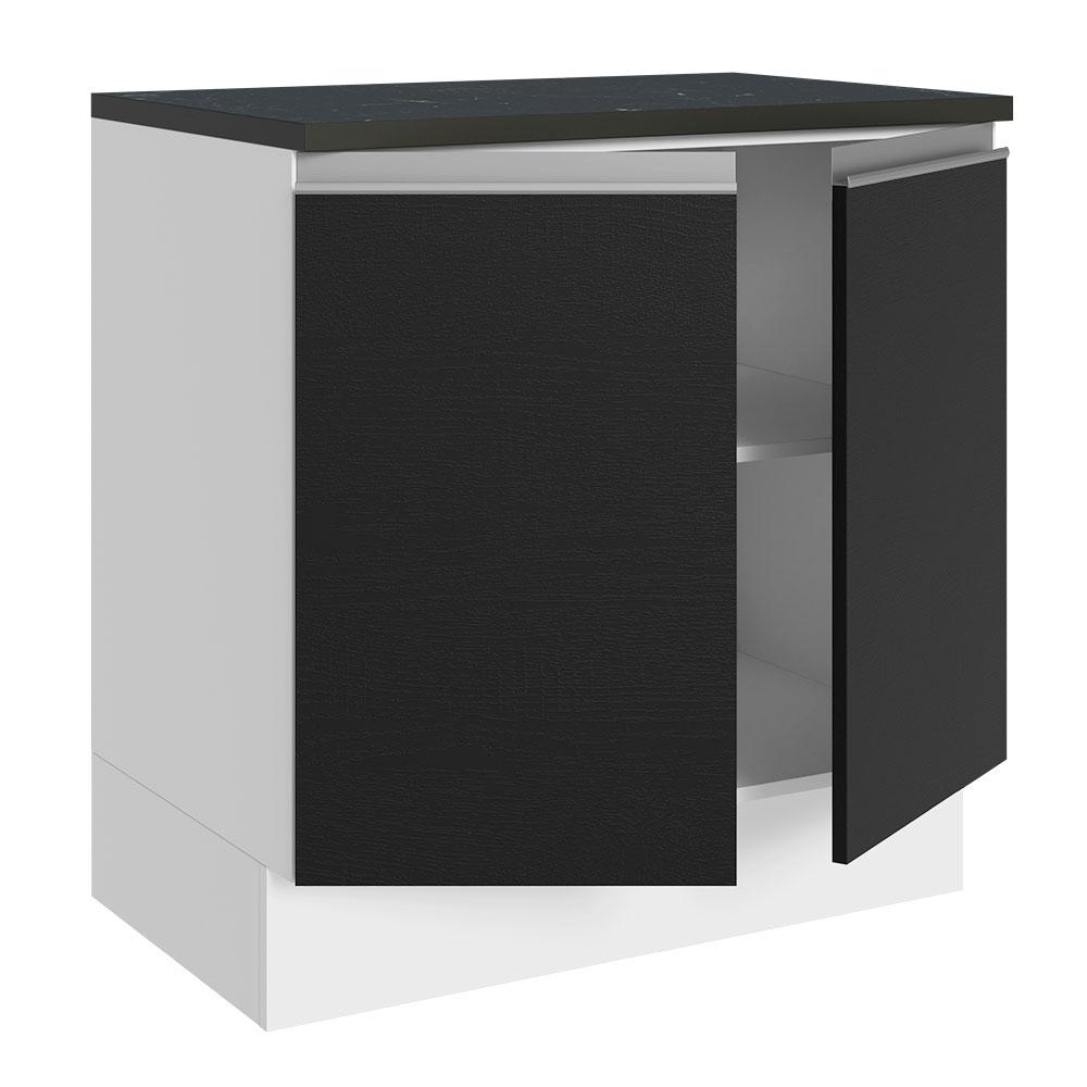 Balcão Armário de Cozinha 100% MDF 80 cm 2 Portas Branco/Preto Acordes Madesa