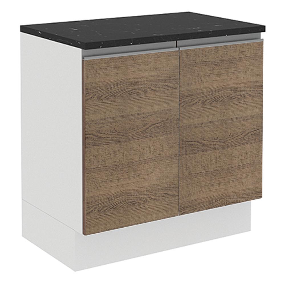 Balcão Armário de Cozinha 100% MDF 80 cm 2 Portas Branco/Rustic Acordes Madesa