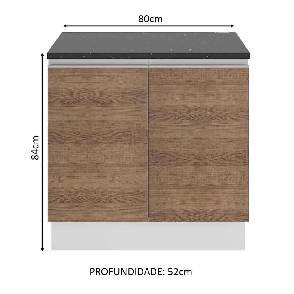 Balcão Armário de Cozinha 100% MDF 80 cm 2 Portas Branco/Rustic Acordes Madesa