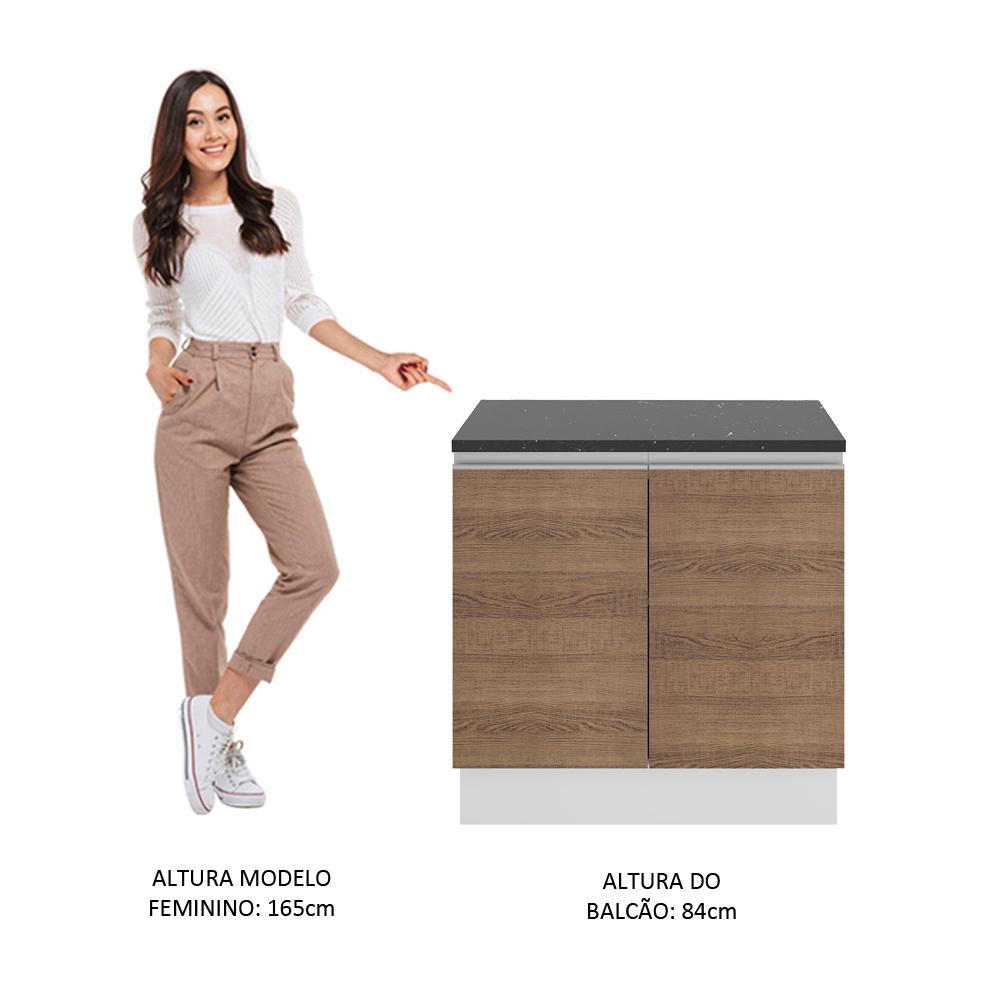 Balcão Armário de Cozinha 100% MDF 80 cm 2 Portas Branco/Rustic Acordes Madesa