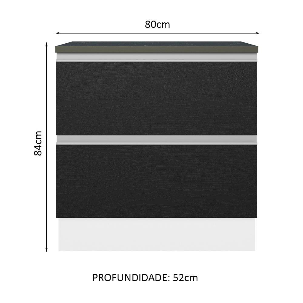 Balcão Armário de Cozinha 100% MDF 80cm 2 Gavetas Branco/Preto Acordes Madesa